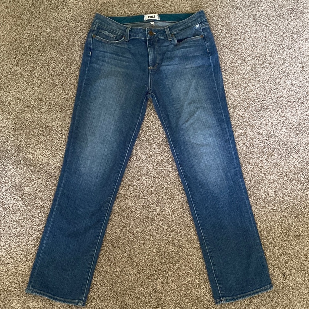 Paige Porter Low Rise Medium Wash Straight Leg 28